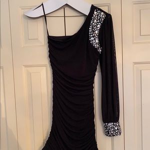 Stretchy One Shoulder Black Dress
